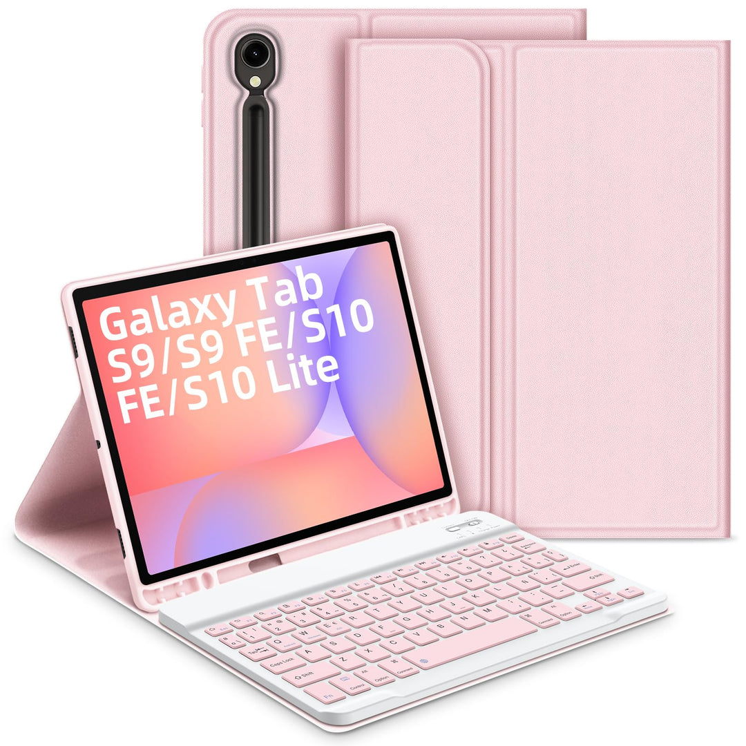Bettdow für Samsung Galaxy Tab S9 FE/S9 2023 Tastatur Hülle, Rosa (Spanisch), Rosa