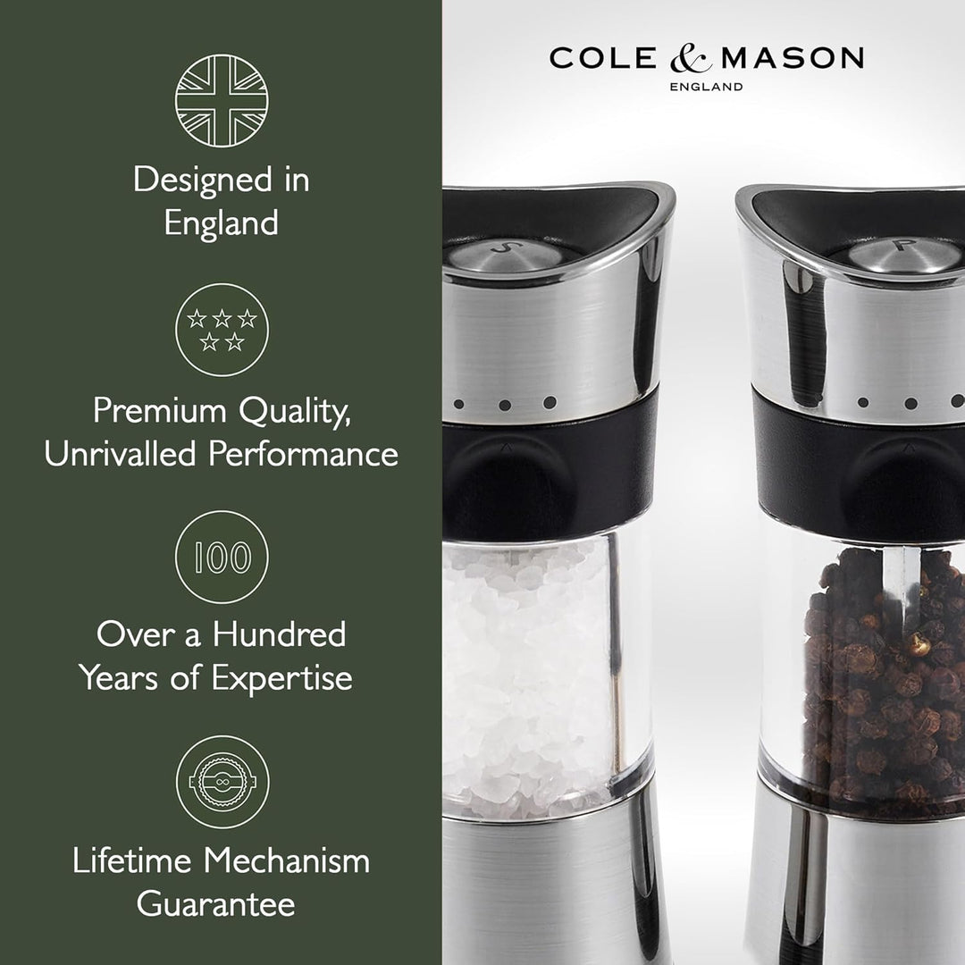 Cole & Mason H306598P Horsham Salz und Pfeffermühle, Chrom, 2er Set Manuell, Acryl, 154mm, Classic I