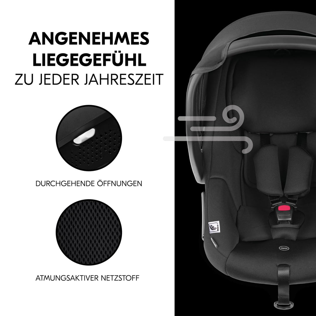 hauck Drive N Care Set, Schwarz - i-Size Babyschale mit Isofix Basisstation für Babys ab Geburt mit