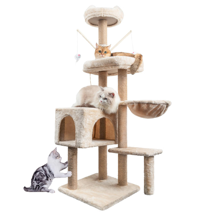 Katzen Kratzbaum, 145 cm Katzenbaum Kletterturm, Kletterbaum Aktivitätskratzbäum mit Säulen vollstän