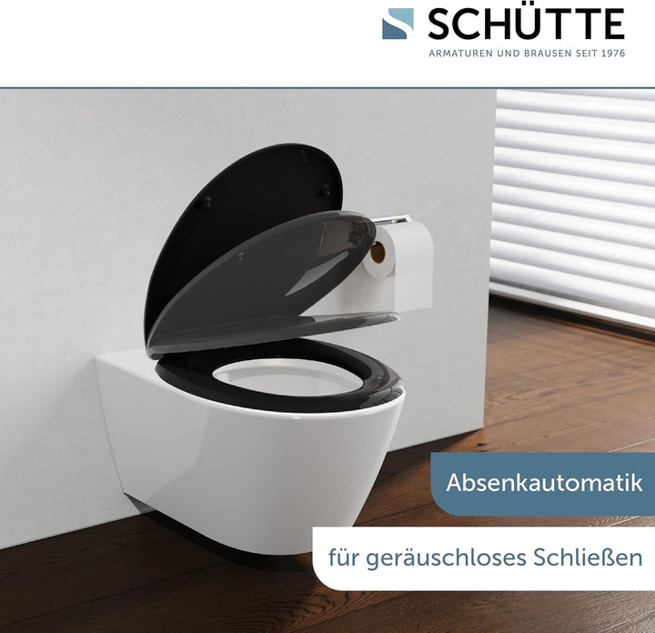 SCHÜTTE WC-Sitz mit Absenkautomatik, Abnehmbarer Klodeckel aus bruchsicherem Duroplast Schwarz, Schw
