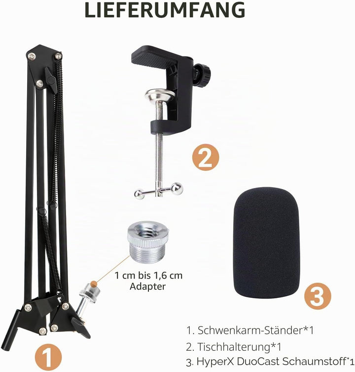 HyperX DuoCast Galgenarm - HyperX Mikrofonarm kompatibel mit HyperX DuoCast, Mikrofonarm mit Mikrofo