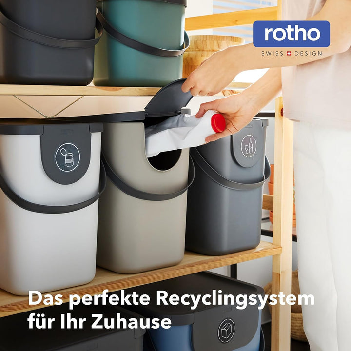 Rotho Albula Mülltrennungssystem 25l für die Küche, Kunststoff (PP) BPA-frei, cappuccino/anthrazit,
