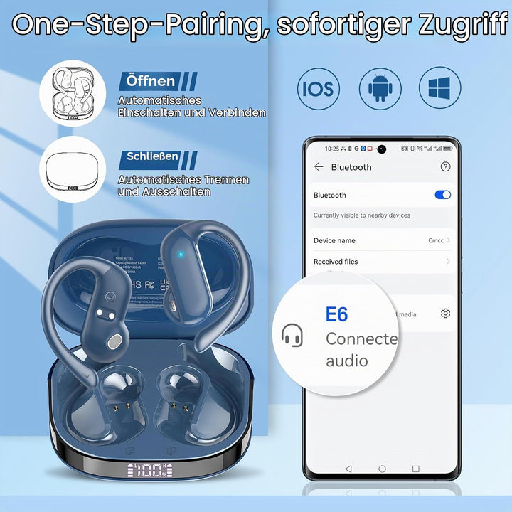Open Ear Kopfhörer Bluetooth 5.4 HiFi Stereo, 2026 Kopfhörer Kabellos Bluetooth mit ENC Noise Cancel