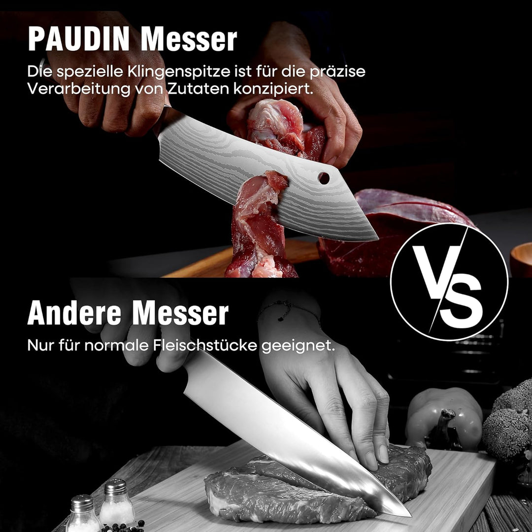 PAUDIN Hackmesser Japanisch Messer 20cm Küchenmesser als Ausbeinmesser Küchenbeil Kochmesser aus hoc