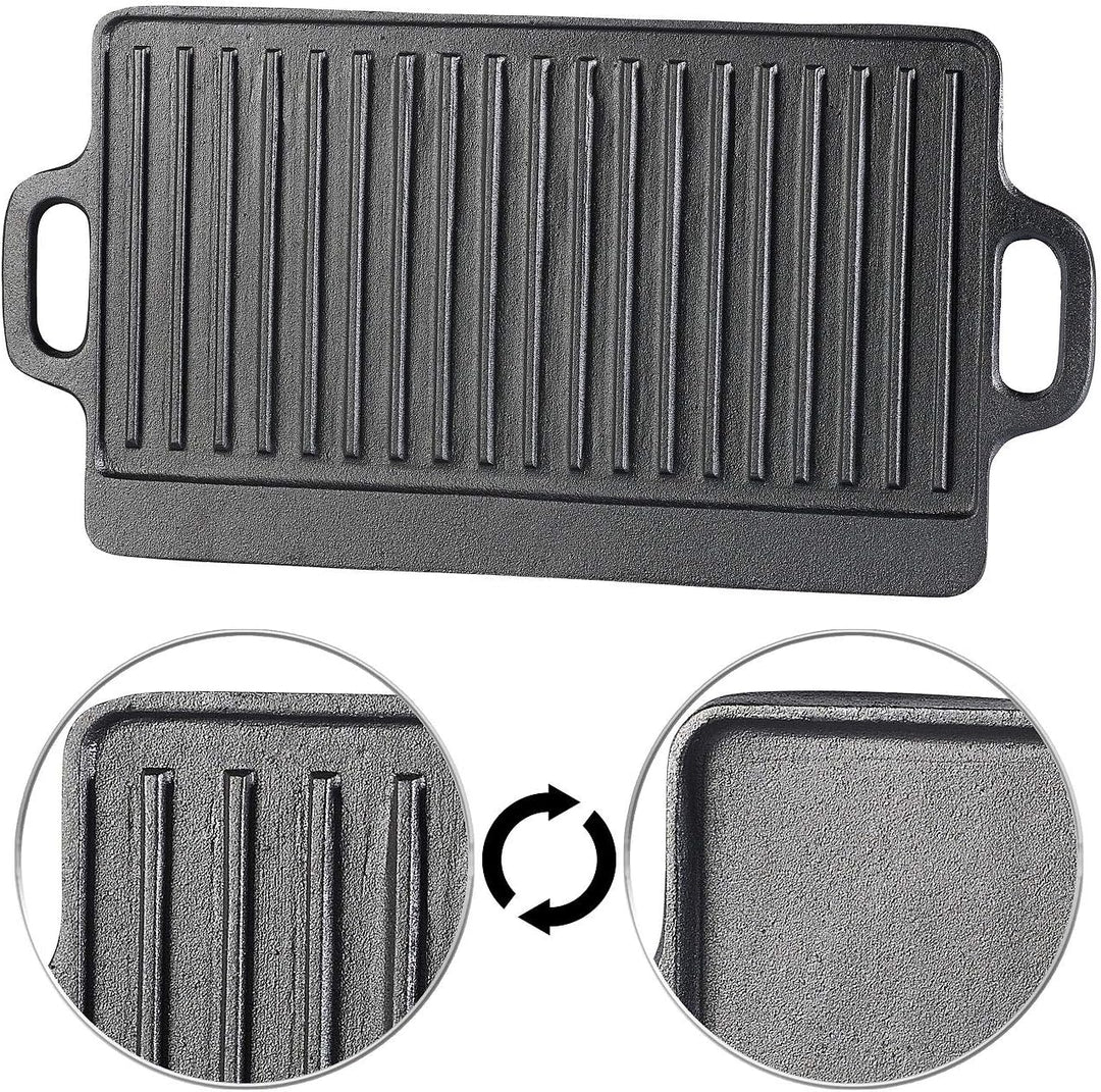 Rosenstein &amp; Söhne Grillplatte: 2er-Set gusseiserne Wende-Platten für Grill, Ofen und Herd, 46 x 23
