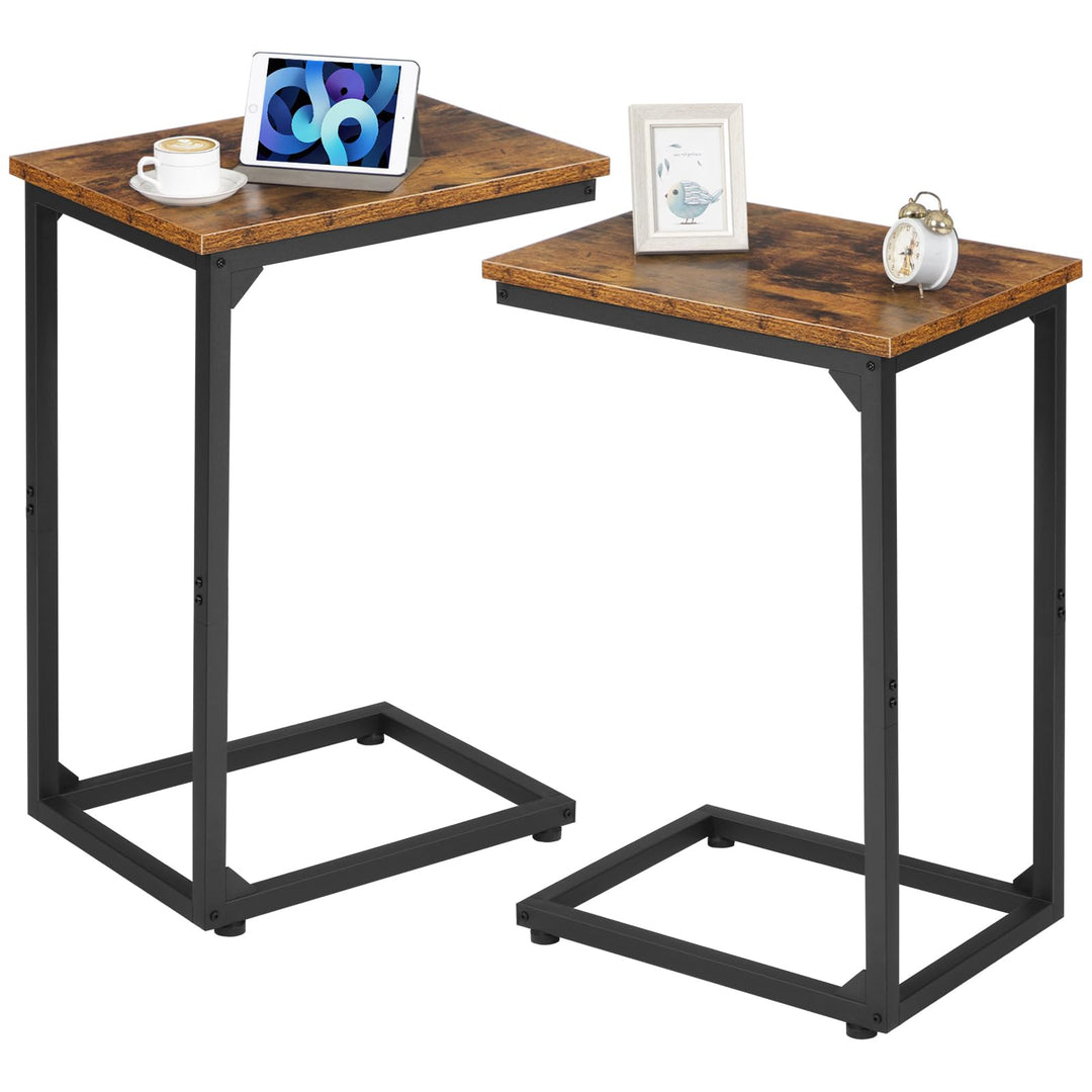 AMHANCIBLE Beistelltisch, C Form Sofa Tisch, Holz Kaffeetisch, Kleiner Couchtisch Höhenverstellbar,