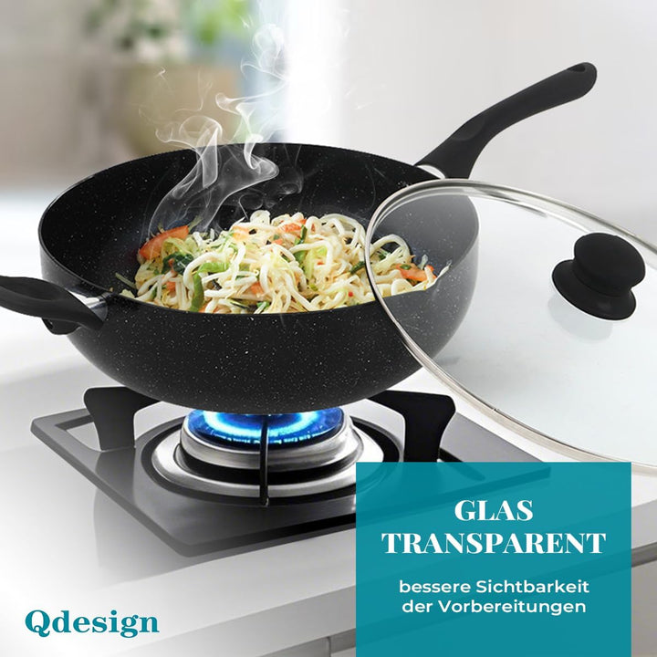 Qdesign BLACKMARBLE+ Wok aus Aluminiumguss mit Super-Antihaftbeschichtung, kratzfest, ohne PFOA - al