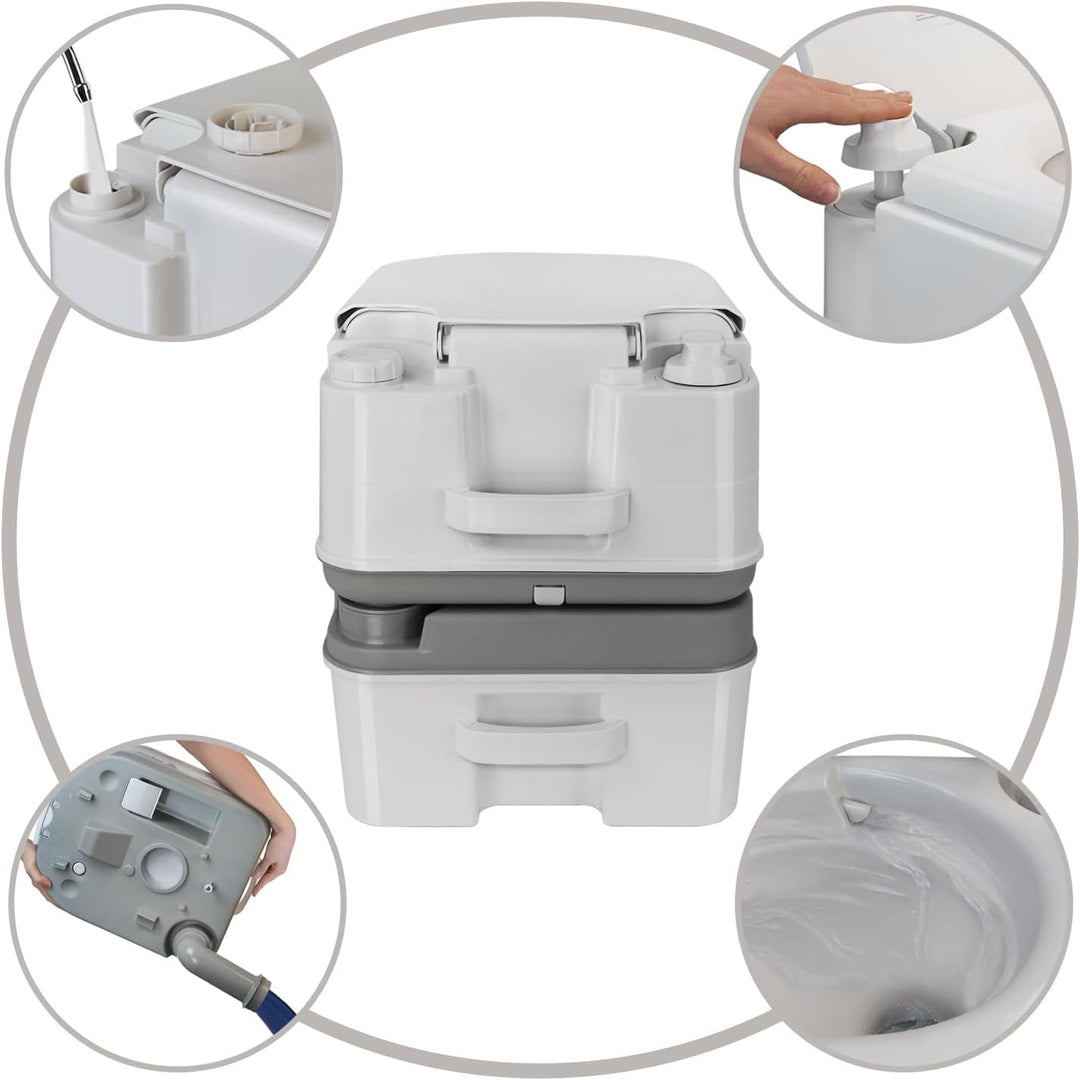 Montafox Mobile Campingtoilette 24l mit Kolbenpumpe und Toilettenpapierfach tragbares Reise WC