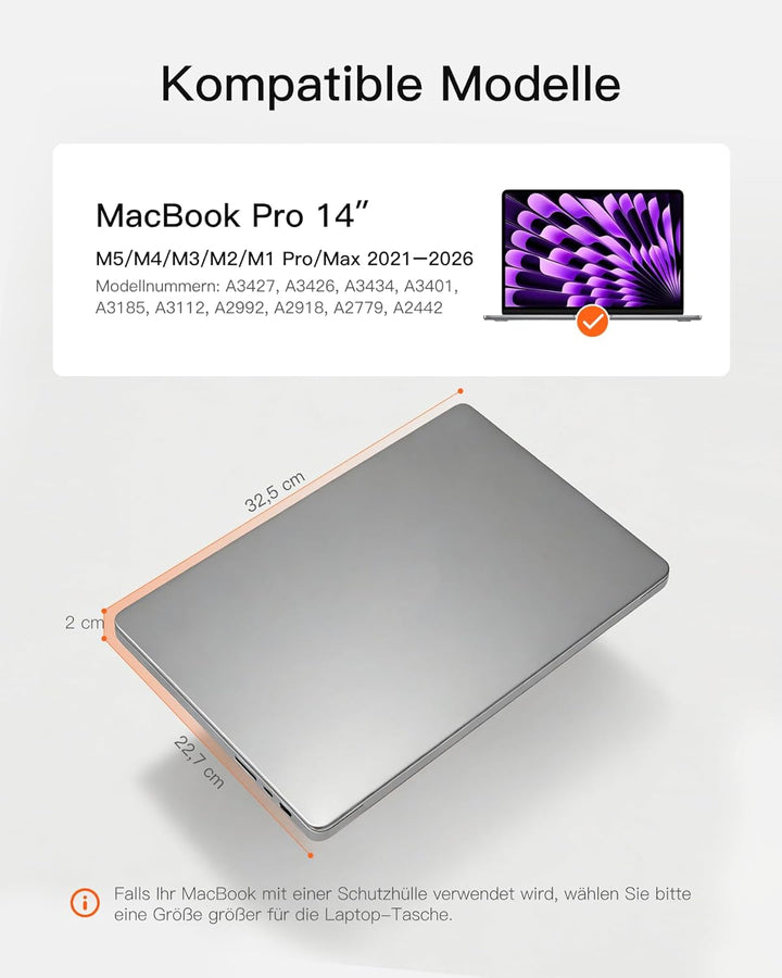 Inateck 360° Schutz Laptoptasche, Kompatibel mit 14 Zoll MacBook M1/M2/M3/M4/M5 Pro/Max 2021-2026, L