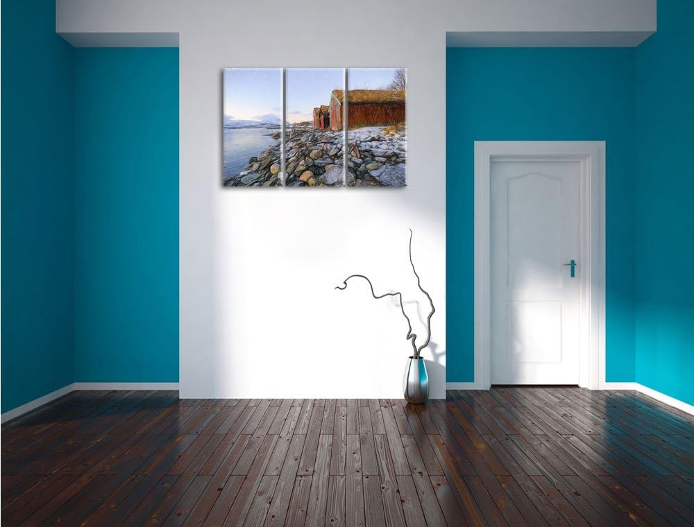 Pixxprint Küste der norwegischen See Tromso als Leinwandbild/Grösse: 3 Teilig (120x80) cm/Wandbild/K
