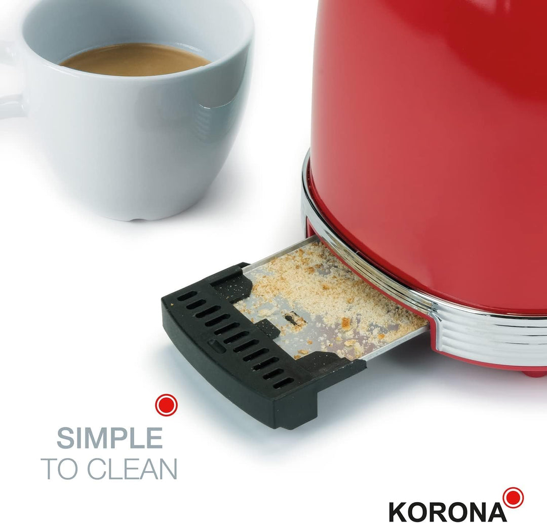 Korona 21668 Toaster | 2 Scheiben | Retro Design | Rot | 6 Bräunungsstufen | Retro | Auftauen, Röste