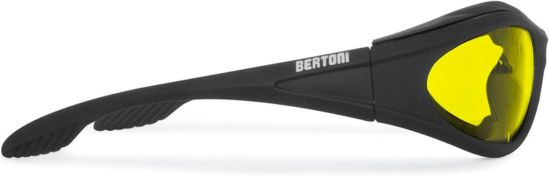 BERTONI Motorradbrille Beschlagfrei Windschutz – Matt Schwarz AF125 Bikerbrillen Gelbe Linsen, Gelbe