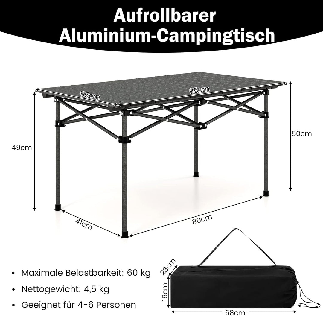 COSTWAY Campingtisch faltbar, Falttisch mit aufrollbarer Tischplatte, Klapptisch Gartentisch mit Alu