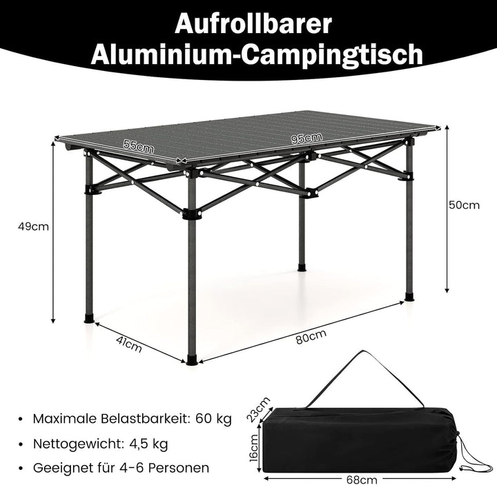 COSTWAY Campingtisch faltbar, Falttisch mit aufrollbarer Tischplatte, Klapptisch Gartentisch mit Alu