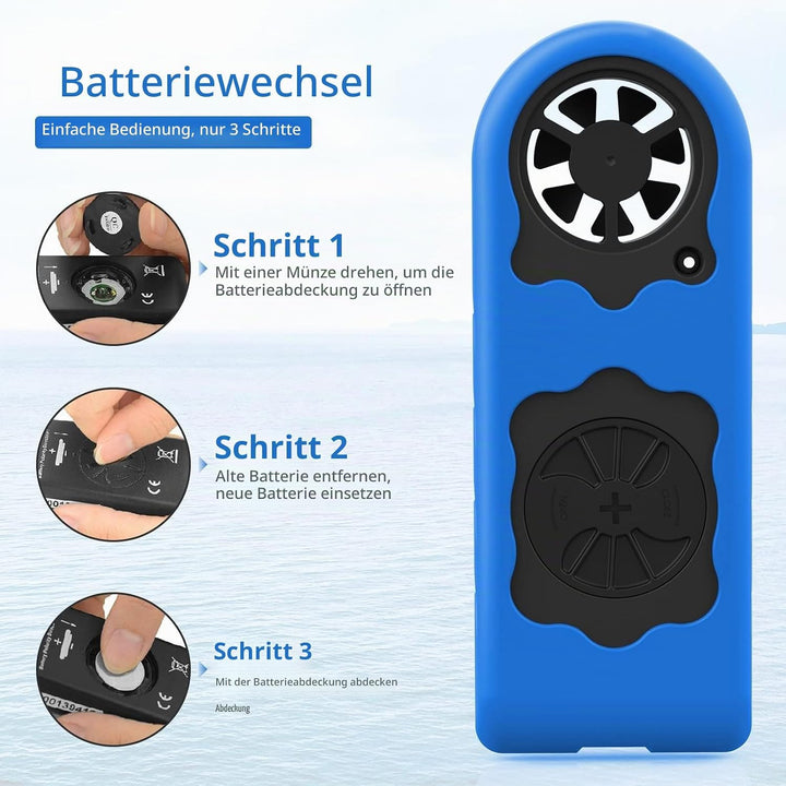 Windmesser Windmessgerät Hand, Mini Digital Windgeschwindigkeitsmesser, Misst Temperatur, Max/Durchs