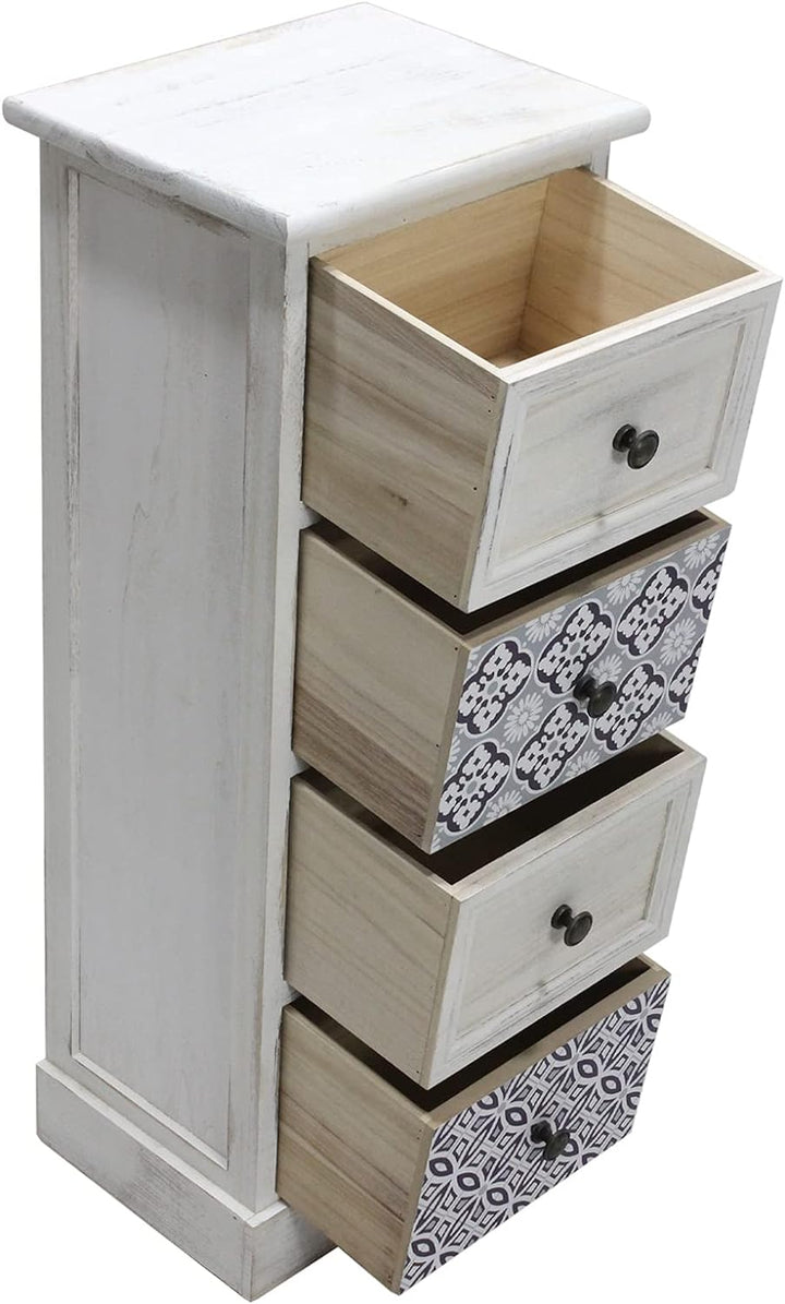 Rebecca Mobili Zusammengebaute Kommode mit Schubfächern, Schmaler Nachttisch MDF Holz, Weiss Grau, 4
