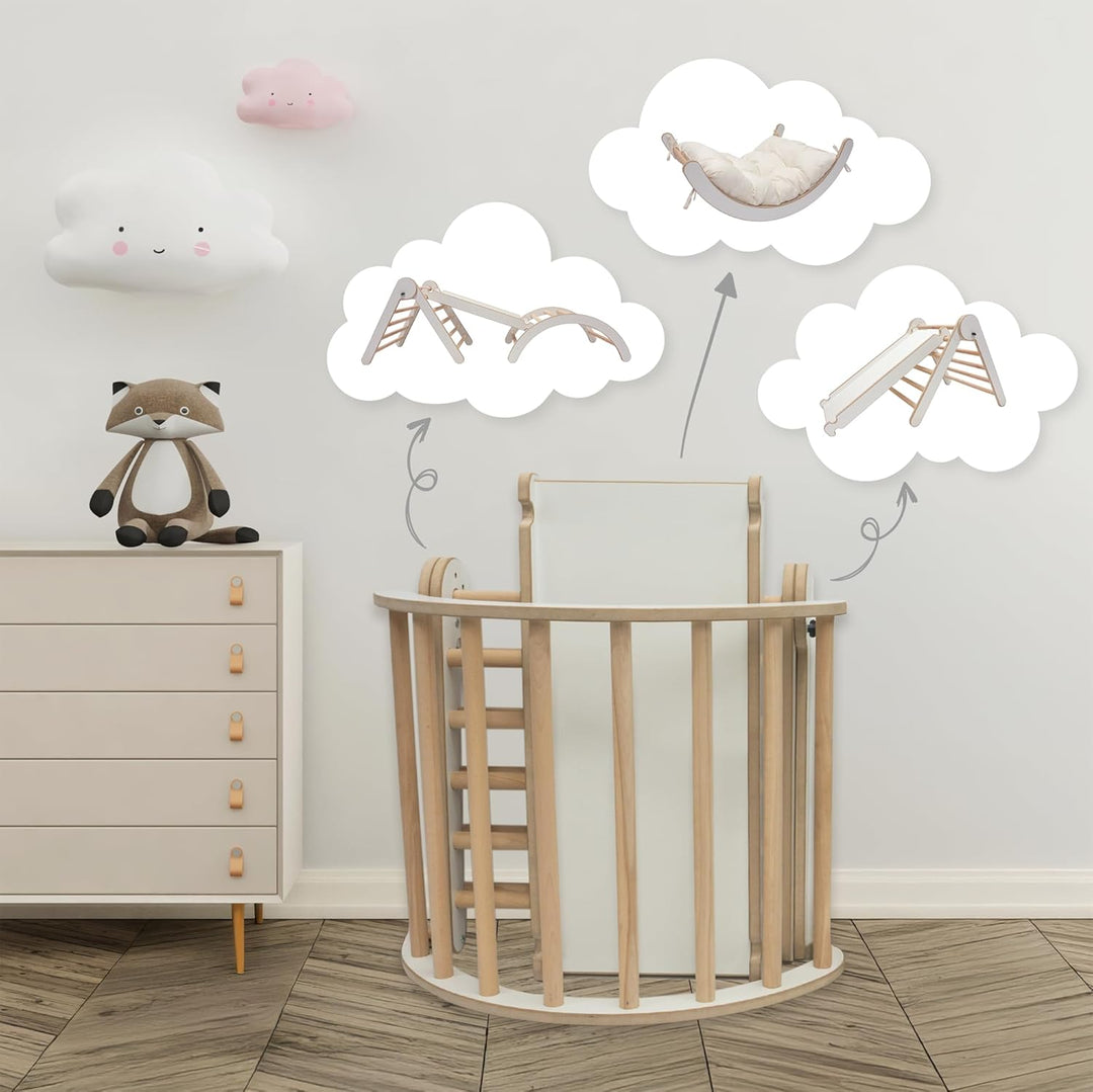 MAMOI® Klettergerüst Kletterdreieck Indoor 4 in 1 Set. Montessori Kletterbogen mit Kissen, Indoor Sp