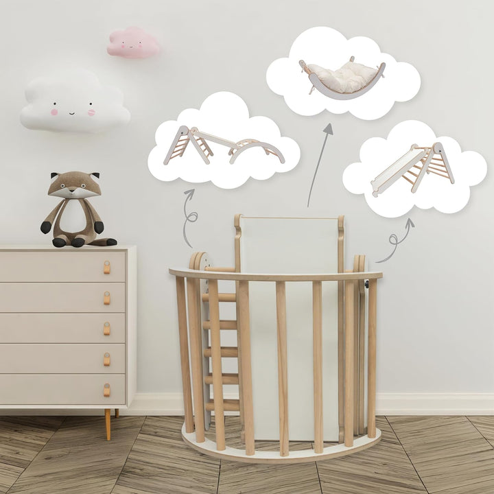 MAMOI® Klettergerüst Kletterdreieck Indoor 4 in 1 Set. Montessori Kletterbogen mit Kissen, Indoor Sp