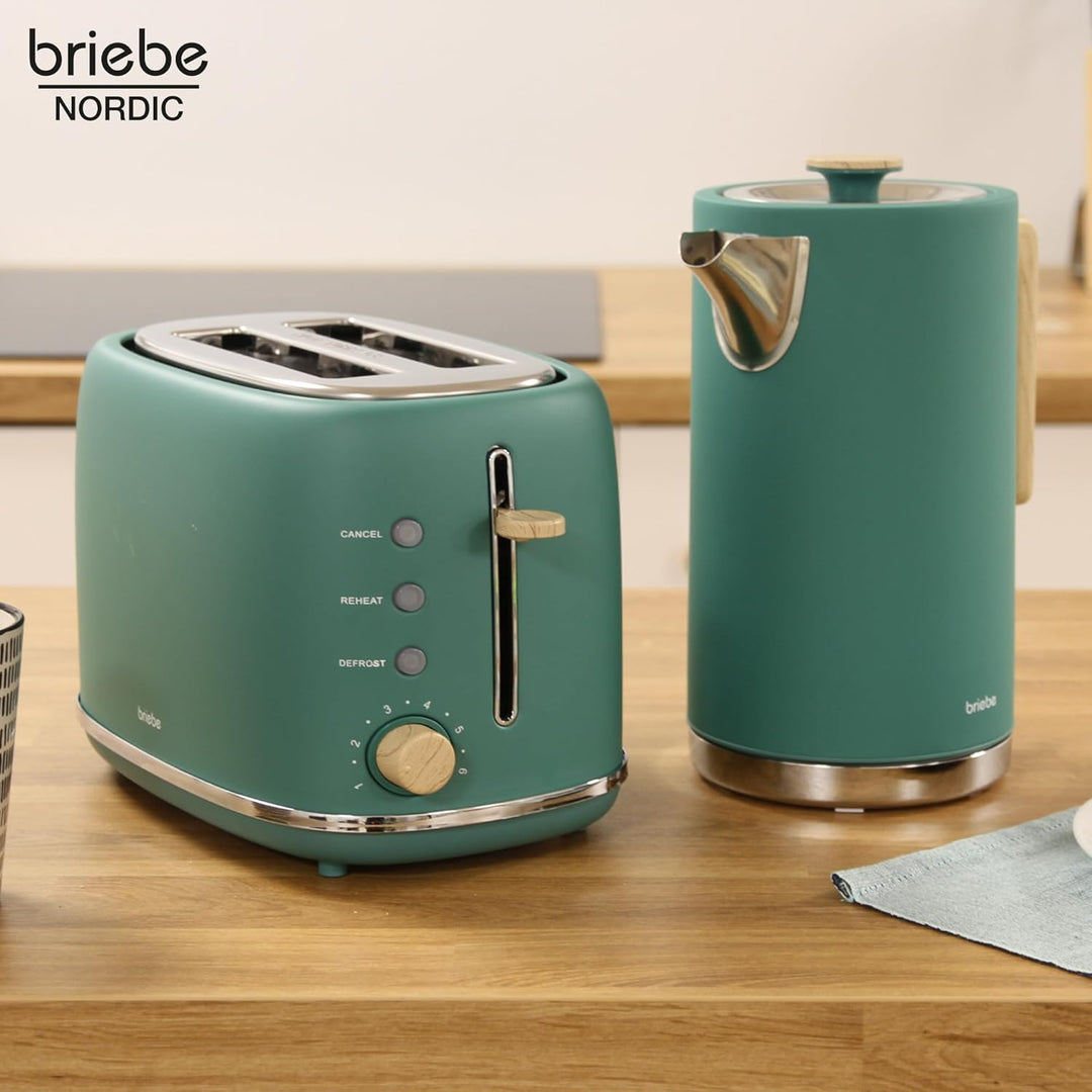 briebe Nordic Set Toaster 2 Scheiben Breite Schlitze mit Brötchenaufsatz, 6 Toast Stufen + Wasserkoc