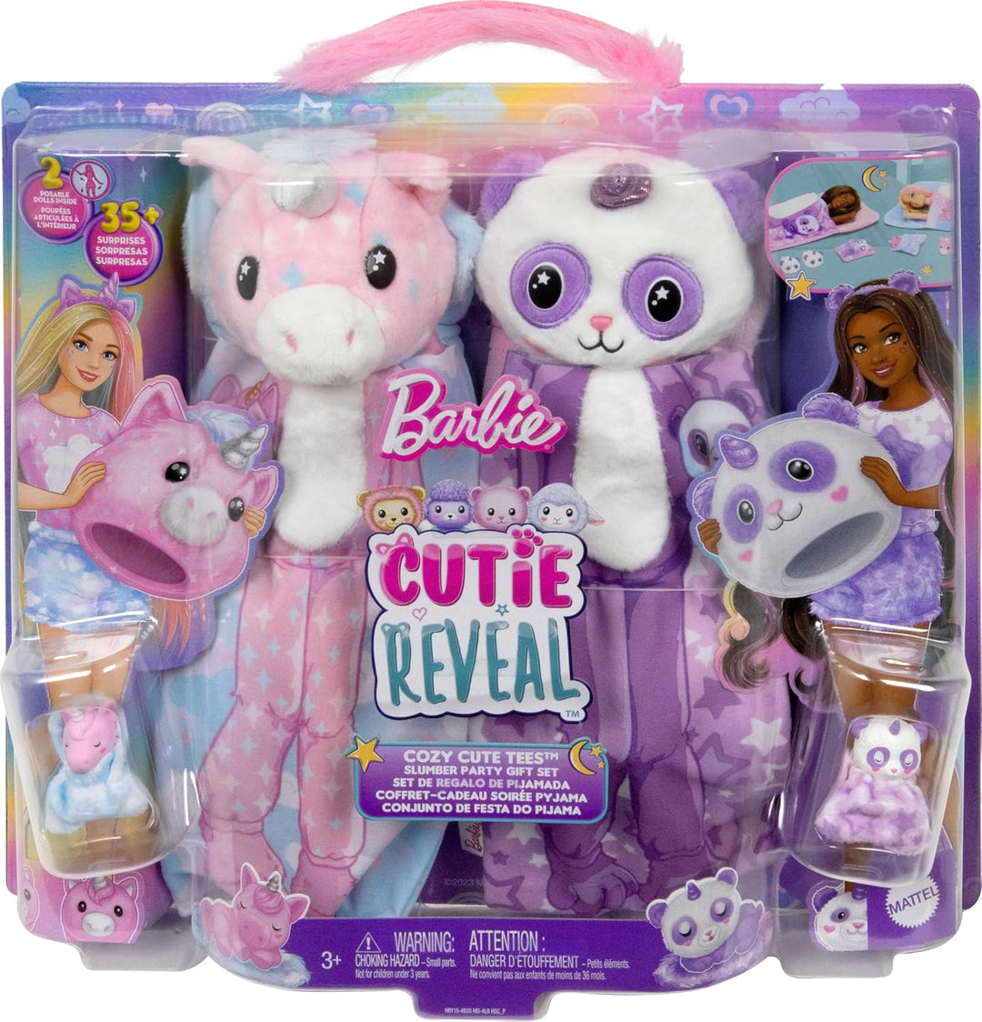 Barbie Cutie Reveal Pyjamaparty Deluxe Set - Über 35 Überraschungen inkl. 2 Puppen, 2 Haustiere, Far