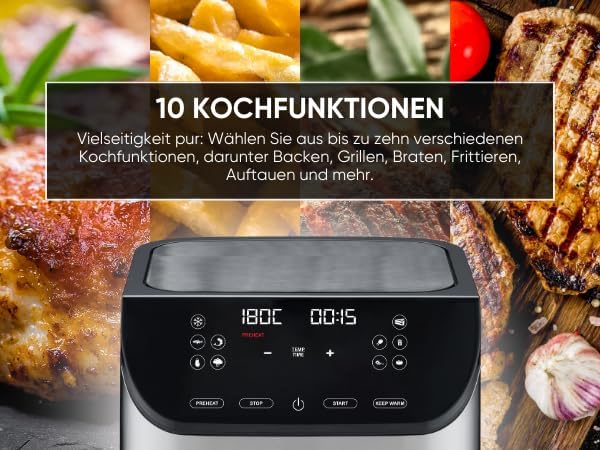 ERATEC AF-66 Heissluftfritteuse XXL 5,5L 1500W Air Fryer ohne Öl Heisluftfritöse mit LED Touchscreen