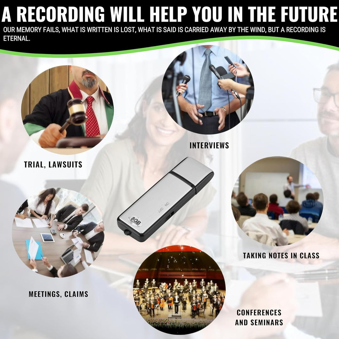 Digitales Diktiergerät, USB, Mini-Sprachaufnahme, Spion, 8 GB, für Meetings, Interviews, Konferenzen