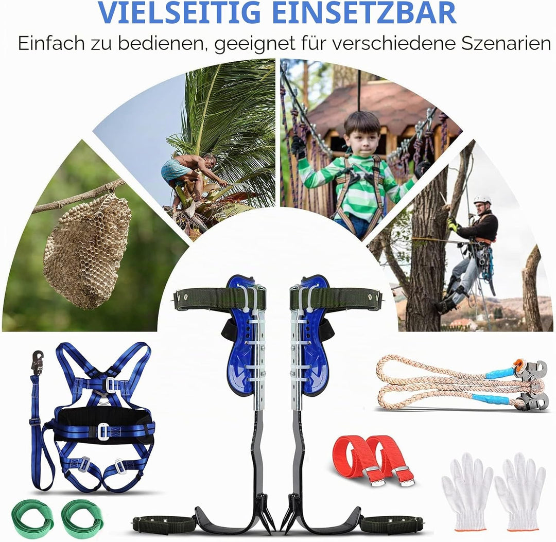 Hlieeosfcn Baumklettern Ausrüstung Set,Höhen Verstellbar Tree Climbing Spike, Halteseil Steigeisen K