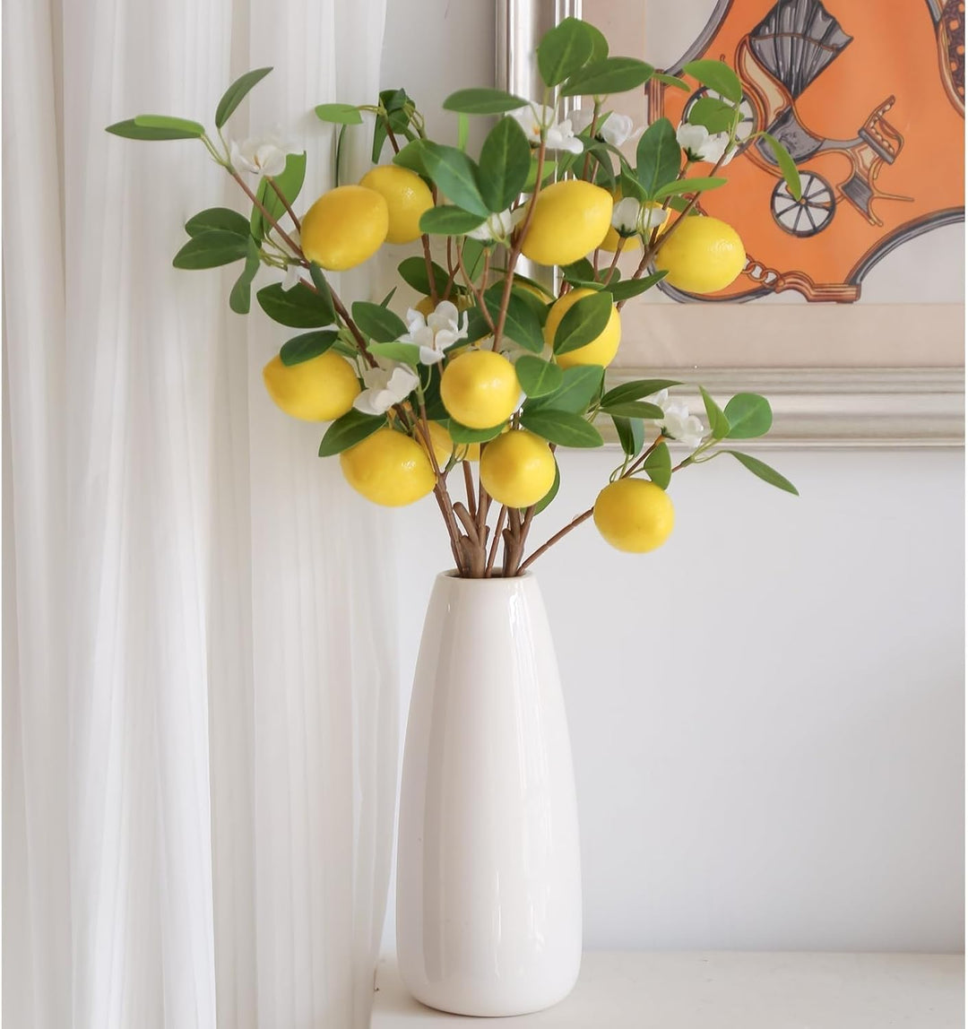 5 PCS Künstliche Zitronenzweig wie echt 58 cm Gelbe Künstliche Zitronen Deko Stiele mit Grünen Blätt