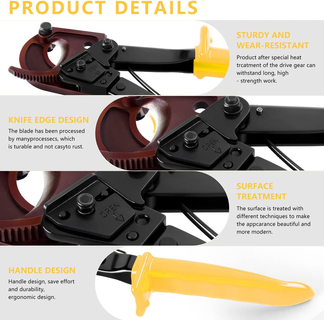 Flytuo Ratschen-Kabelschneider, robustes Werkzeug für Aluminium, Kupfer und elektrische Drähte bis 2