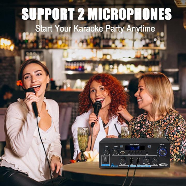 Stereo Verstärker - WOOPKER AK55 HiFi Verstärker Stereo Receiver 600W, 2.0 Kanal Bluetooth Verstärke