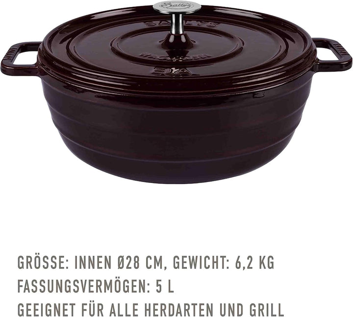 Sallys 'Ela' Deluxe Gusseisentopf - Robustes und Hochwertiges Kochjuwel für Perfektes Garen (Plum Pu