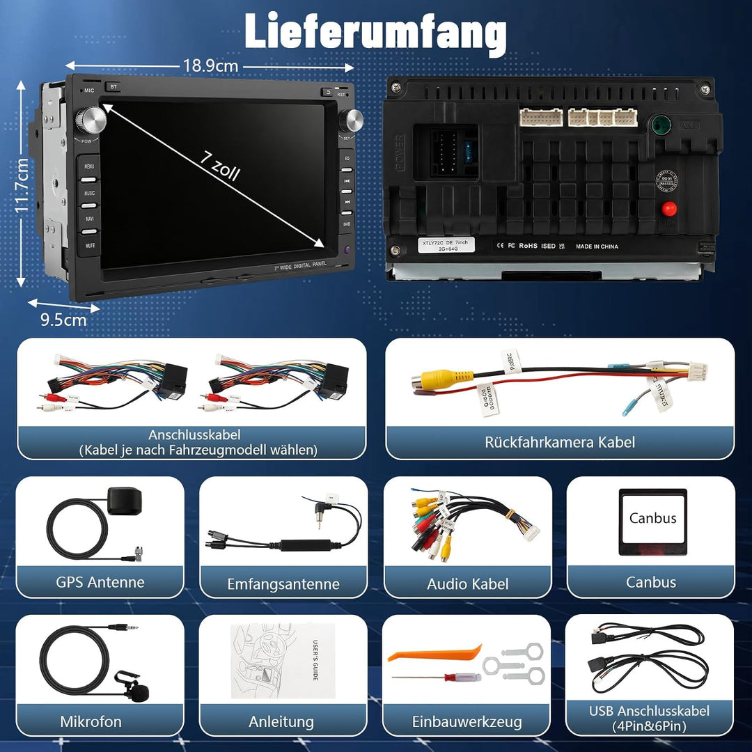 Ledio Bluetooth Autoradio mit Bildschirm für VW Golf 4 Polo MK3/4 9N T5 Passat B5 Seat Skoda, Doppel