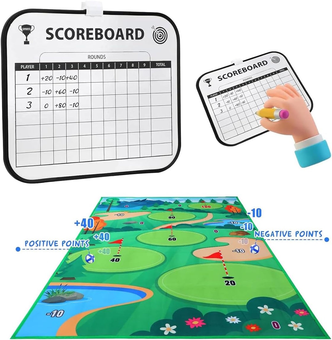 Golf Teing Game with 2 Clubs, 70 x 70 Inch Practice Mat Indoor Outdoor for Children Adults Family, w