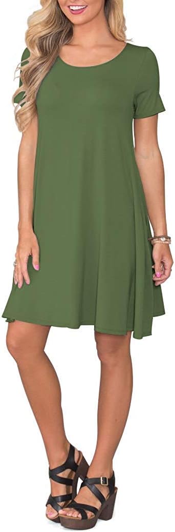 AUSELILY Damen Kleider Sommer Kurzarm Shirtkleider Kurz Sommerkleider Leicht Freizeitkleid mit Tasch