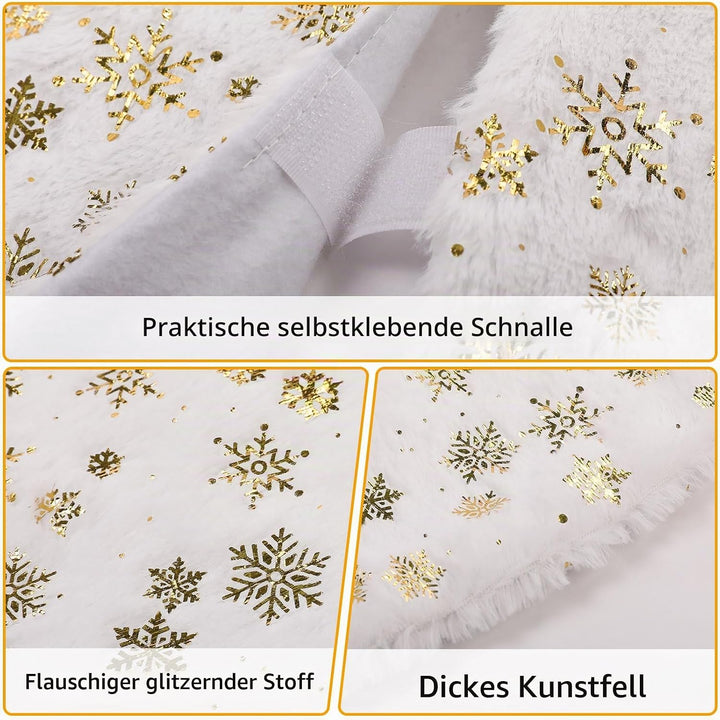KONVINIT Weihnachtsbaum Rock Weiss Weihnachtsbaumdecke Round Plüsch Christmasbaumdecke Glitzer Schne