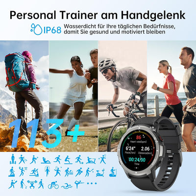 LLKBOHA Smartwatch Damen Herren mit Telefonfunktion-1,39 Zoll Touchscreen, IP68 Wasserdicht mit Herz