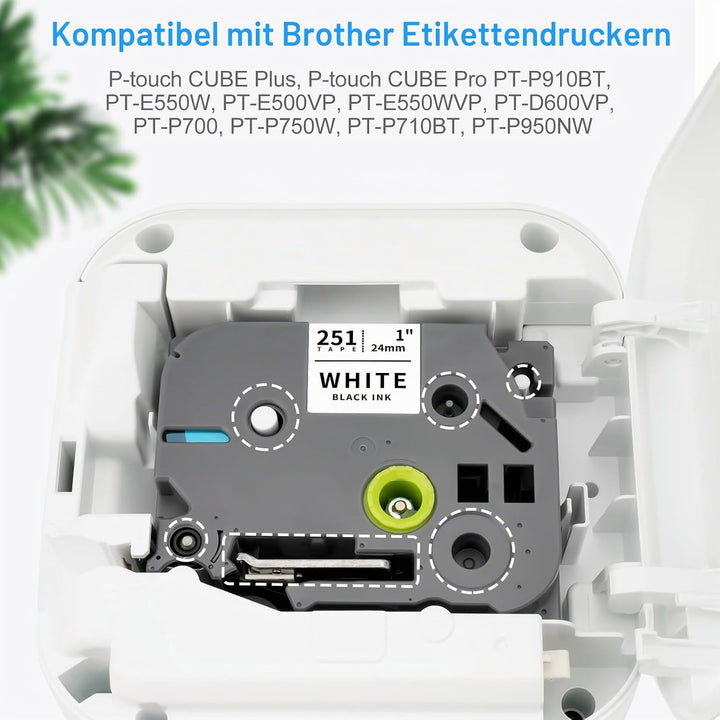4x XemaX Kompatibel Schriftband Ersatz für Brother P-touch Bänder 24mm TZe-251 TZe 1&