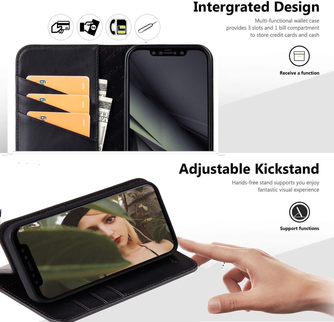 VISOUL iPhone 12 Mini Hülle,Stossfeste Handyhülle [Echtleder] [RFID Schützt] [Kartenfach] [Magnet] [