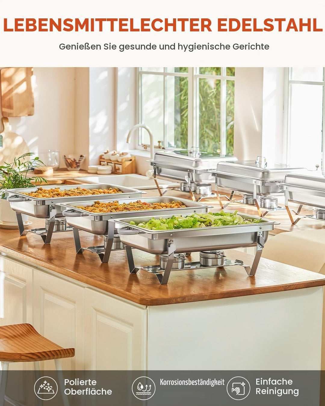 Wilprep Chafing Dish Speisewärmer 9L 6pcs Edelstahl Warmhaltebehälter Wärmebehälter Edelstahl Buffet