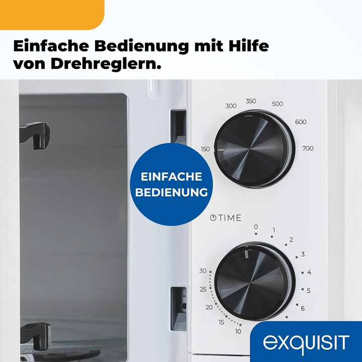 Exquisit Mikrowelle, 24,5 cm Drehteller, 20 Liter, 700 Watt, 5 Leistungsstufen, Timer, Auftaufunktio