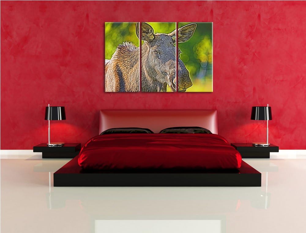 schöne Elchkuh auf Wiese Spezial 3-Teiler Leinwandbild 120x80 Bild auf Leinwand, XXL riesige Bilder
