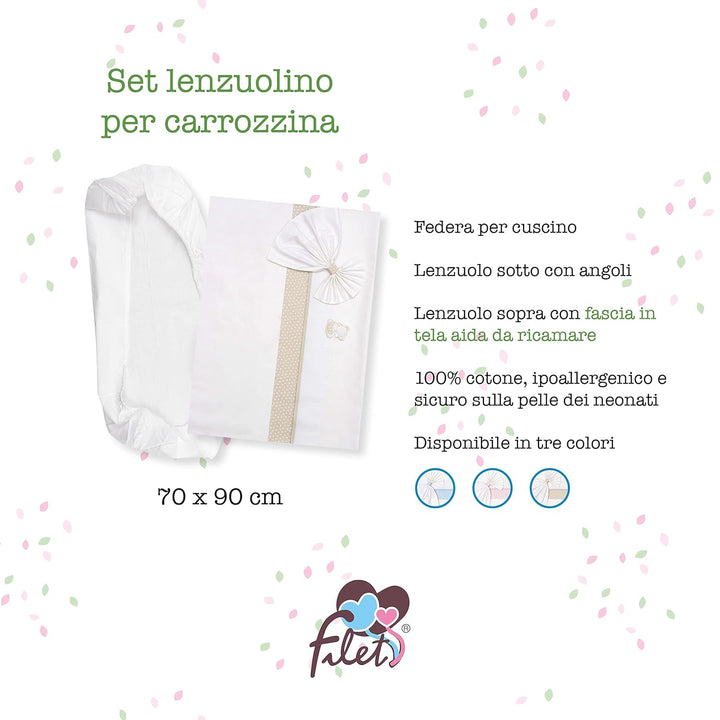 FILET - Babytragetuch Laken Set Weiss und Taubengrau, Bestehend aus 1 Laken mit Ecken unten, 1 Laken