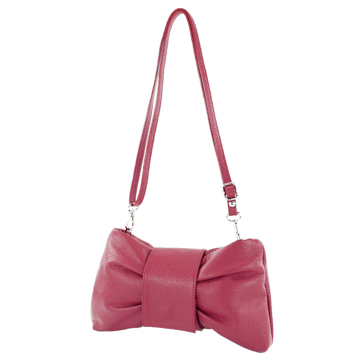 modamoda de - T214 - ital. Umhängetasche Clutch Leder Klein Bordeauxviolett, Bordeauxviolett