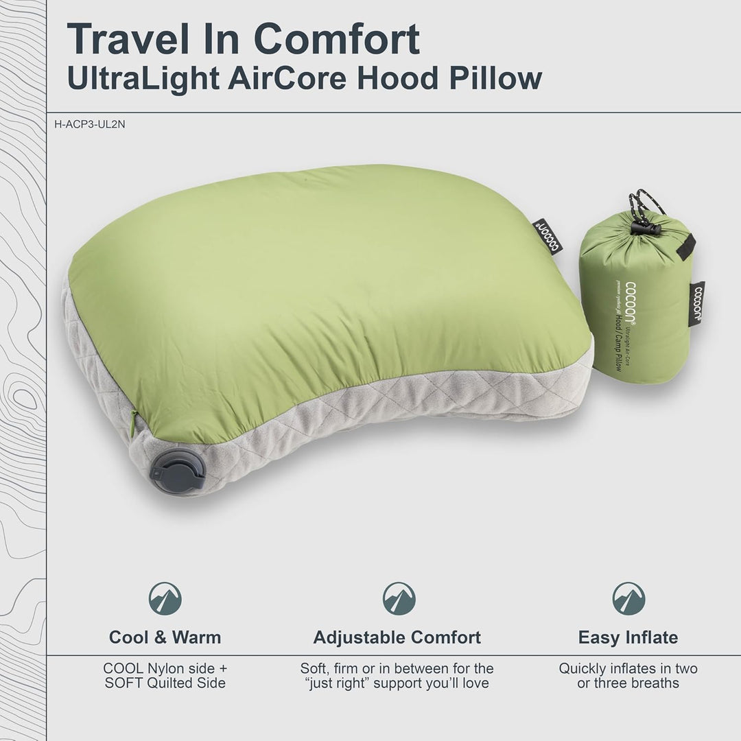 Cocoon Air-Core Hood/Camp Pillow Grösse 28 x 37 cm Wasabi/Grey, Wasabi/Grey