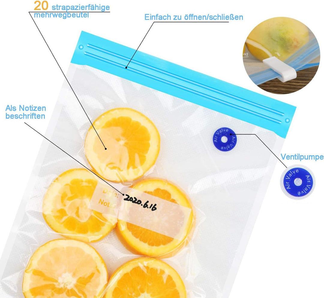 Vakuum Gefrierbeutel, 10 Stück Vakuumversiegelte Bags Kit, Einbeziehen 20 Weisse Reissverschluss Cli
