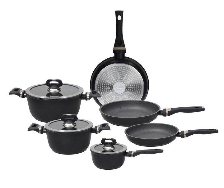 Tognana Italika Premium Antihaft-Kochgeschirr-Set mit 3 Pfannen, 3 Kochtöpfen, 3 Glasdeckeln, 9-teil