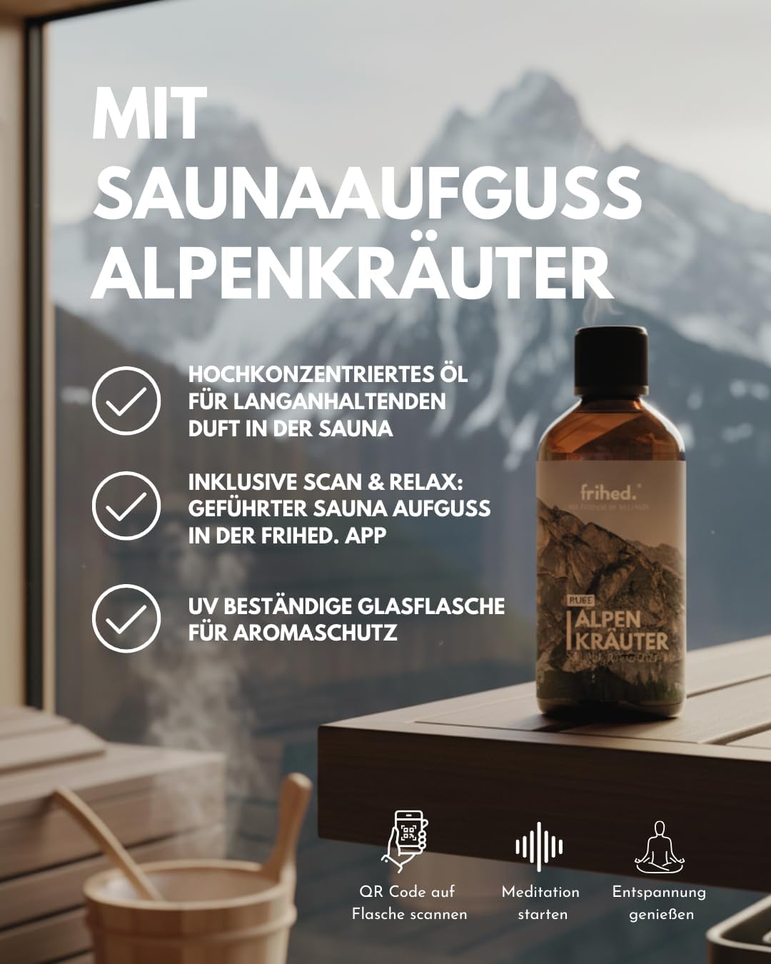 frihed. Sauna Geschenkset - mit Saunahut in senf & Saunaaufguss Orange in Geschenkverpackung - für M