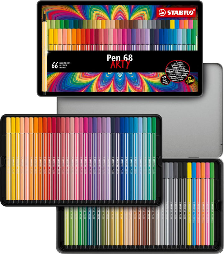 Premium-Filzstift - STABILO Pen 68 - ARTY - 66er Metalletui - mit 65 verschiedenen Farben 66er Pack,