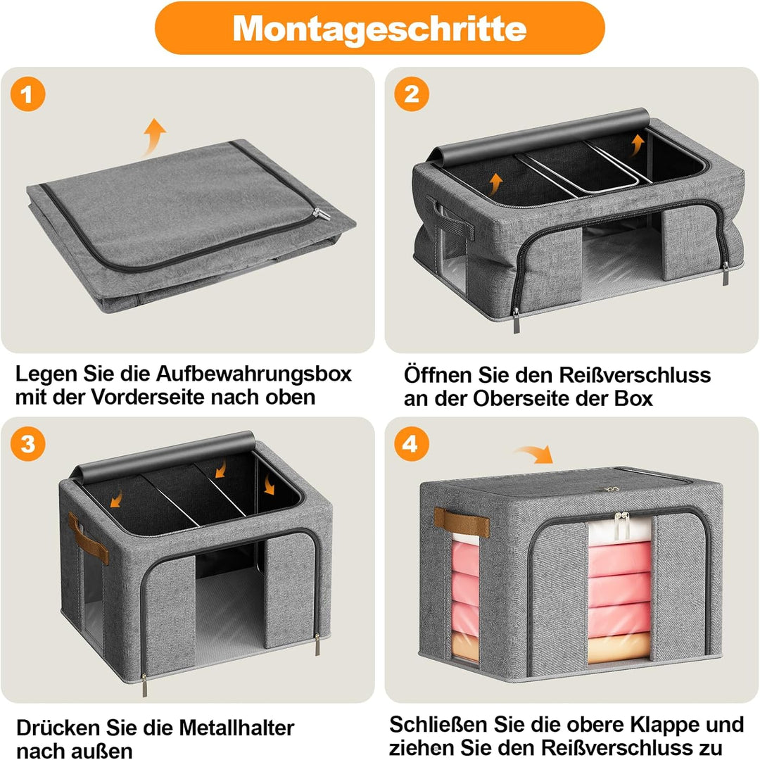 3 Stück 66L Aufbewahrungstasche, Faltbare Aufbewahrungsbox mit Deckel | Gross Kleideraufbewahrung Um